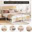 Structure de lit en rotin, tête de lit style bohème et lattes en acier robustes, lit plateforme en métal sans sommier-581390498
