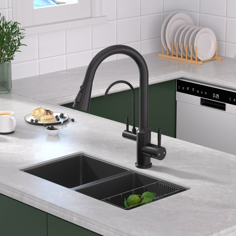 High Arch 2 Handle Faucet With Water Purifier, Matte Black