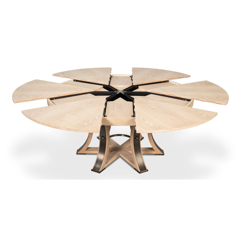 Tower Round Solid Oak Dining Table, Bleached Oak/Hammered