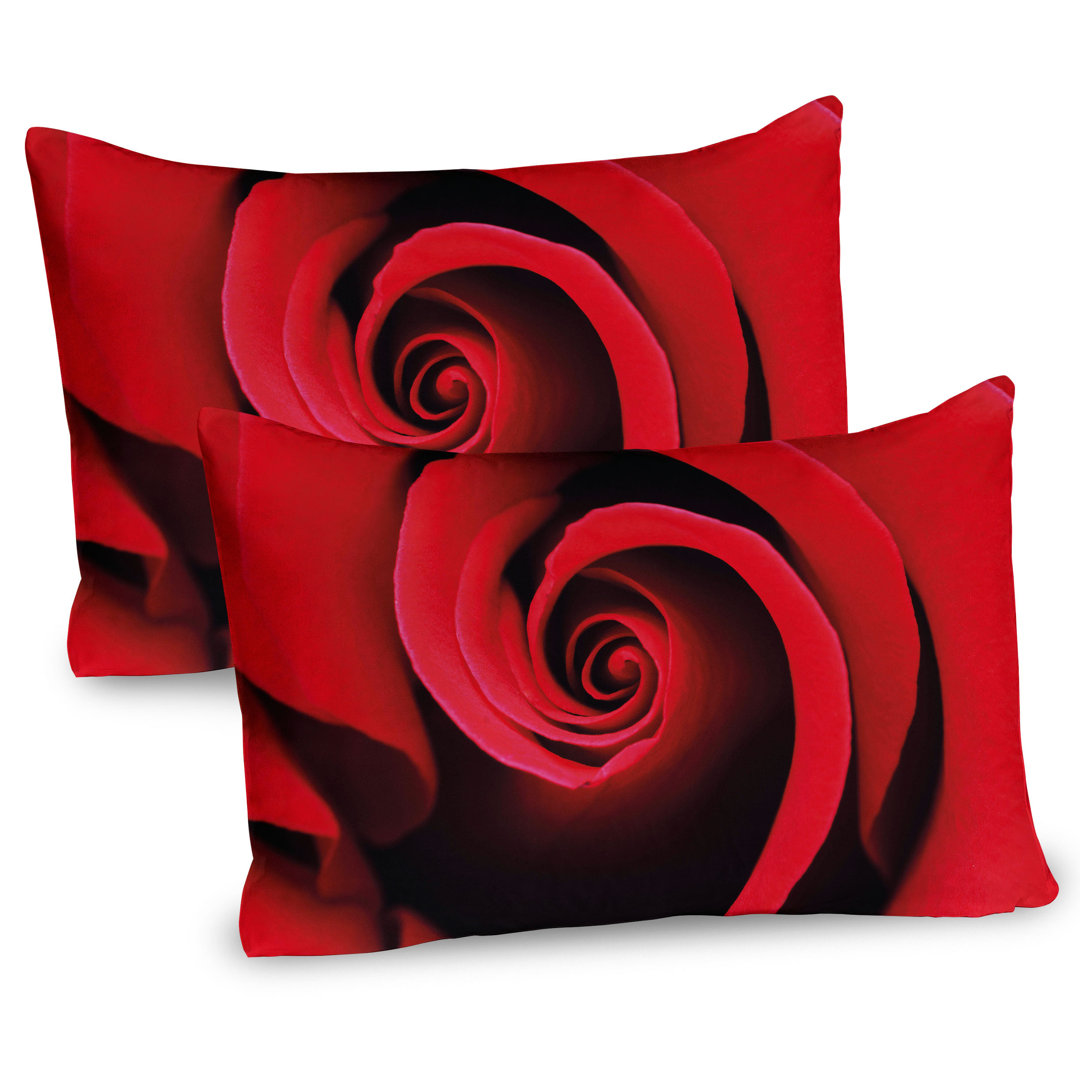 Kissenbezug Packung mit 2, Gewirbelte Petals Red Blossom, Vermilion Schwarz