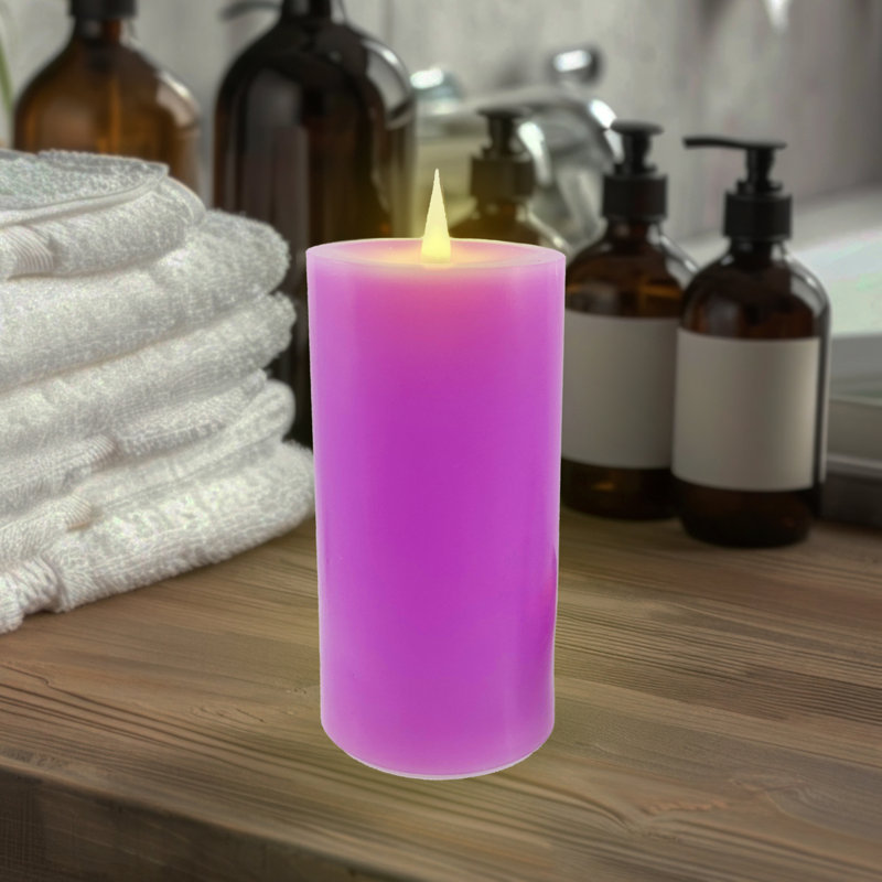 Pilier de cire avec télécommande, 6 po x 3 po sans flamme, Magenta