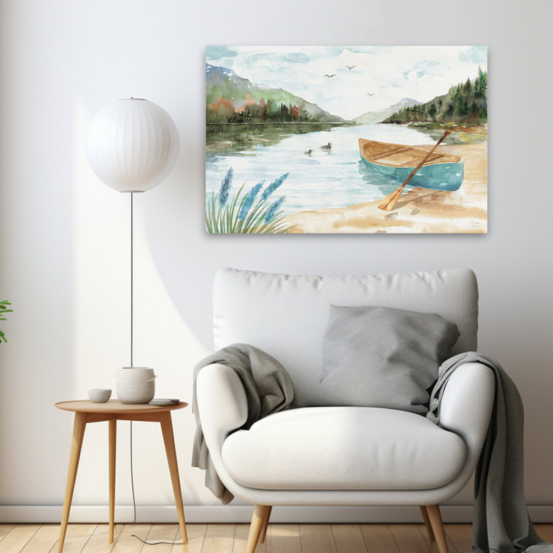 «Lake Love I» contemporain bleu gris plage d'automne, H 36 po x l 24 po