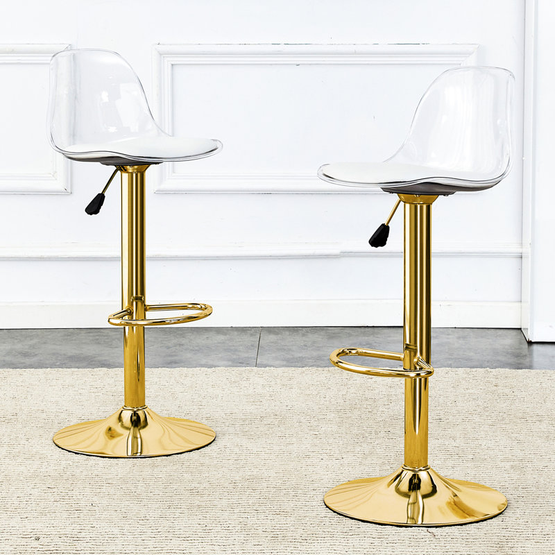 Tabourets de bar modernes et minimalistes, rotatifs à 360 ° et réglables en hauteur, de 2, sièges en polyuréthane dorés, siège pivotant confortable et ergonomique, style pour la réception et les bars