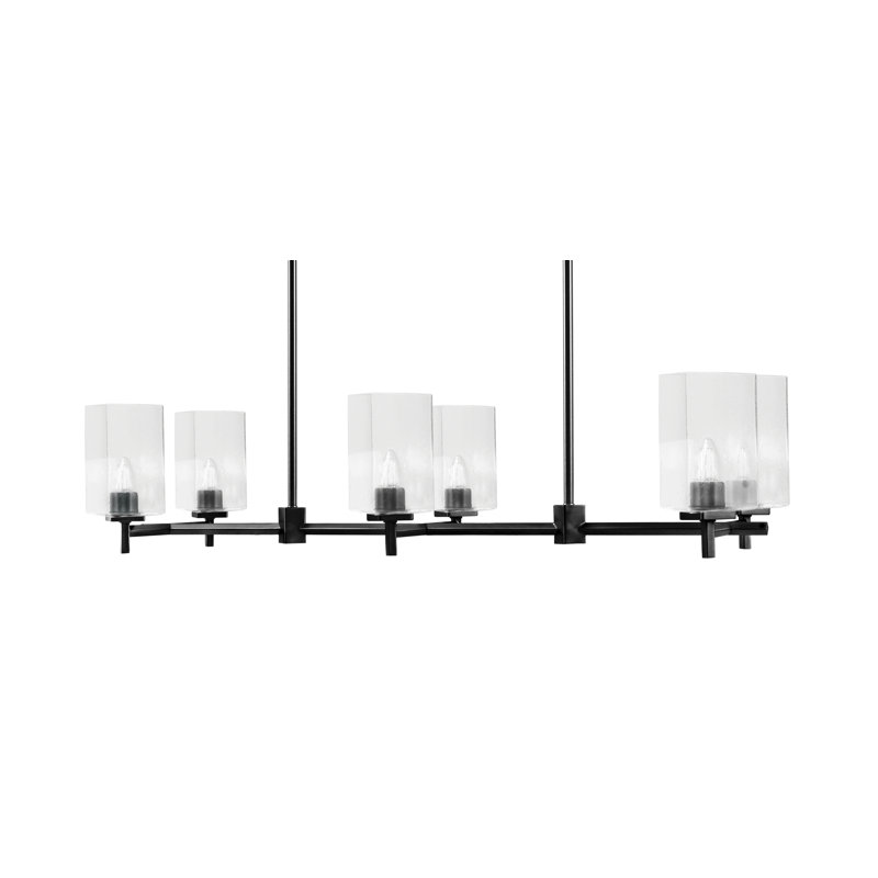Luminaire pour îlot de cuisine 6 lumières Mariko avec verre carré transparent de 4 po, Noir mat