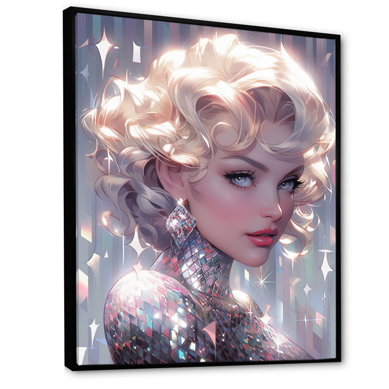 Futuriste reine argentée - décoration murale tendance, Cadre flottant noir, H 40 po x l 30 po x P 1,5 po