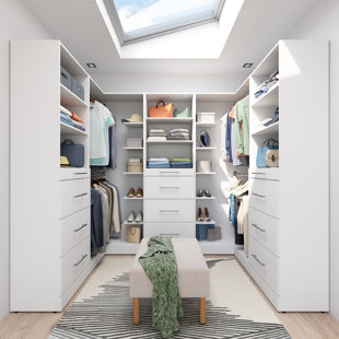 Système d'organisation modulaire en U Florence avec tringles, tablettes et tiroirs, style dalle