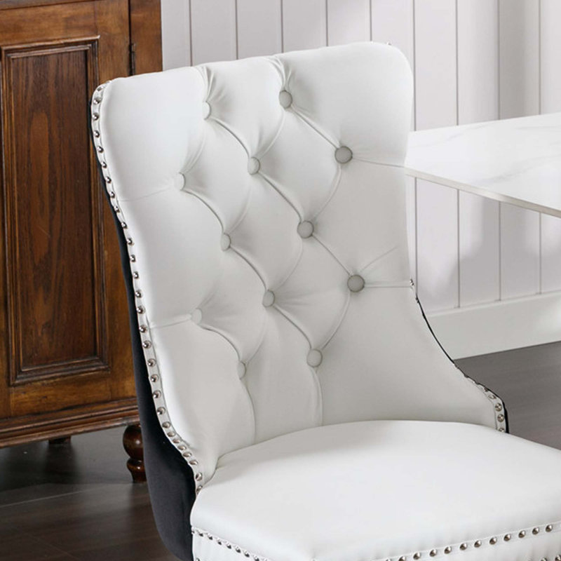 Esdert 20'' H Tufted Upholstered Side Chair, White/Black