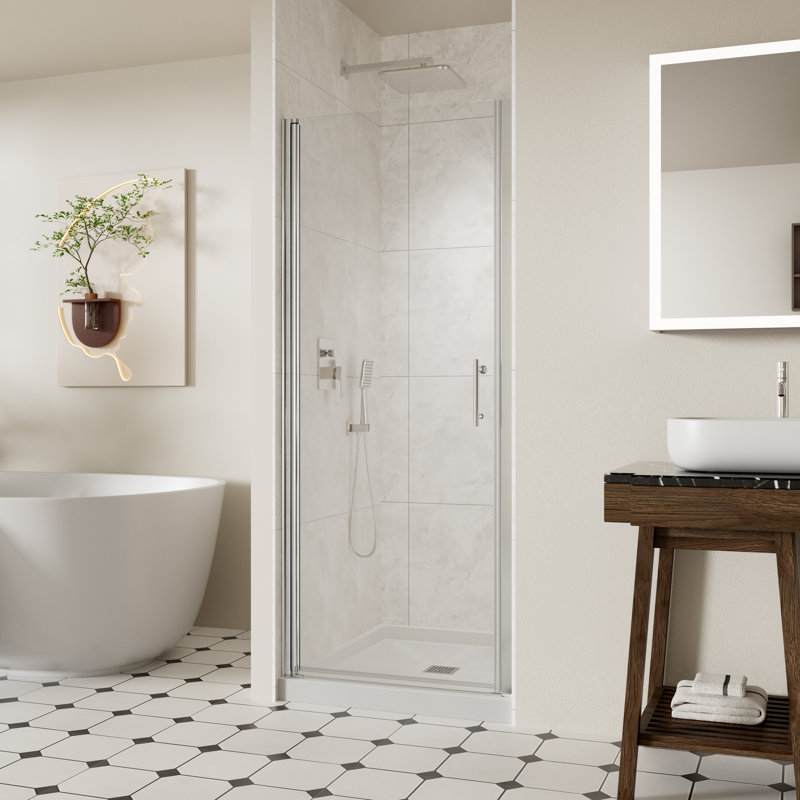 Porte de douche sans cadre l 28 à 29,4 po x H 72 po, portes de verre pivotantes avec verre trempé clair de 1/4 po (6 mm), porte de douche pivotante chromée