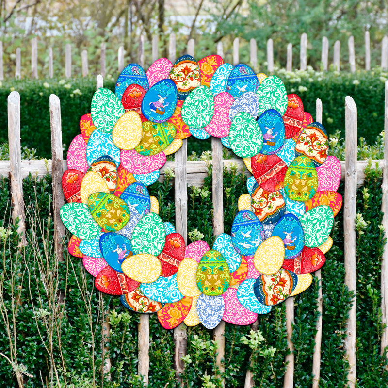 Easter Egg Wreath Wooden Decorative Holiday Door Hanger