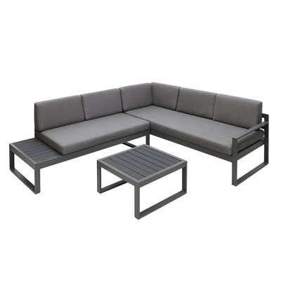 Anessah 192cm Wide L-Shaped Aluminum Patio Sofa with Cushions