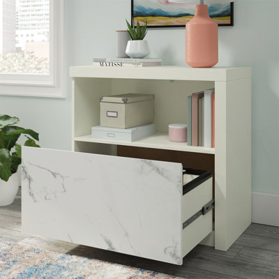 Classeur latéral compact avec rangement en casier et finition blanche épurée