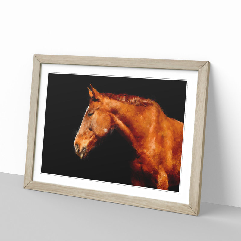 Chestnut Brown Horse - Picture Frame Graphic Art Print, 45cm H x 63cm W x 2cm D, Oak Framed