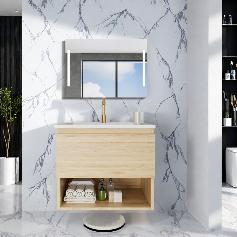 Meubles-lavabos (incluant le meuble et le lavabo), chêne moderne de 61 cm (24 pouces).