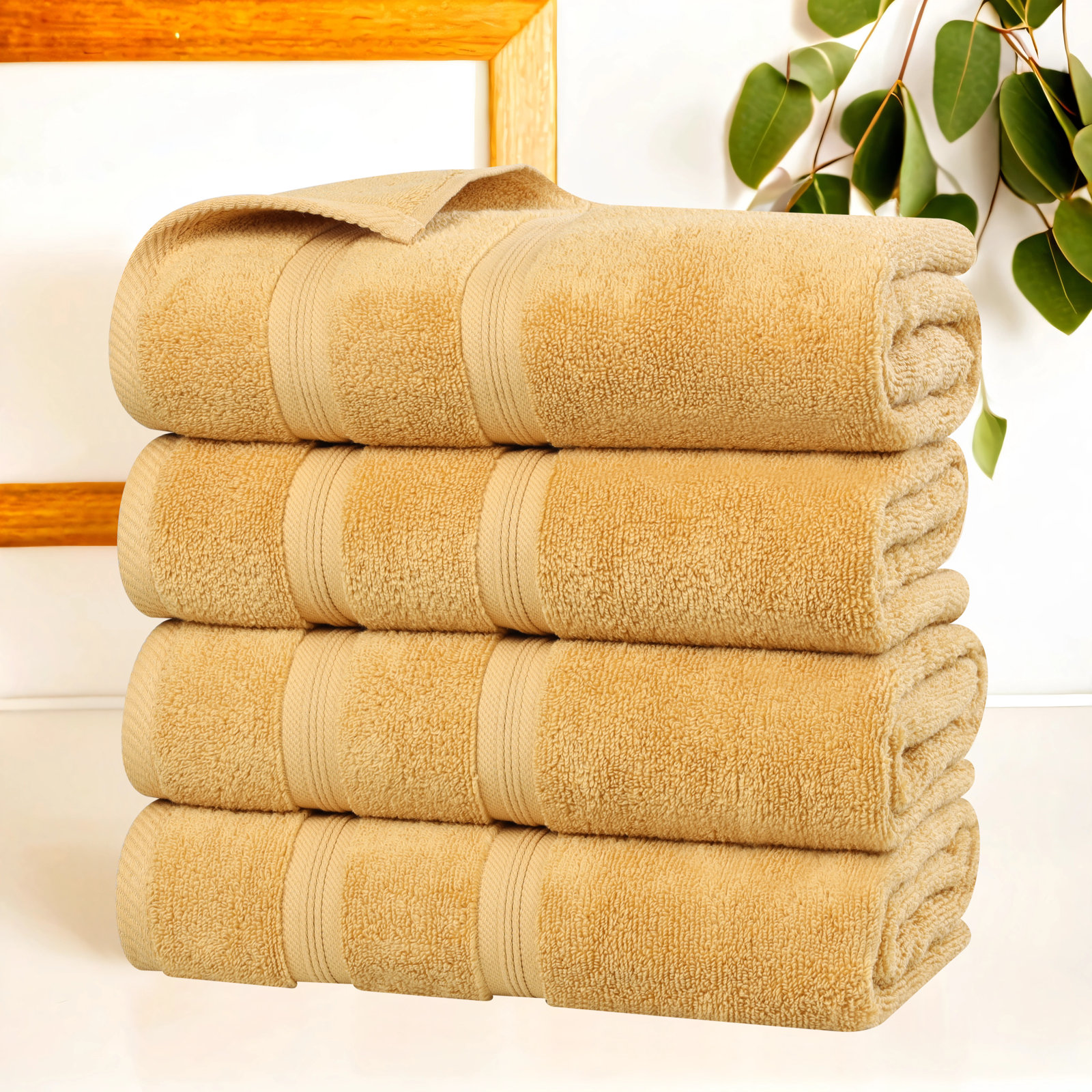 4-Piece Zero-Twist Cotton Towel Set, Gold