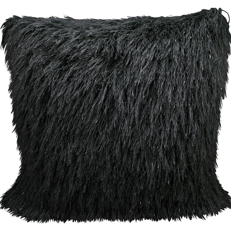 Housse et insert de coussin carré à poils longs, Noir