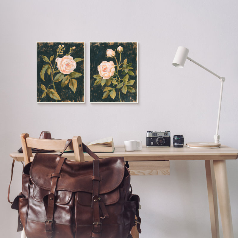 Fleurs de rose rétro enchantées et noir vieilli, H 15 po x l 10 po, Plaque murale