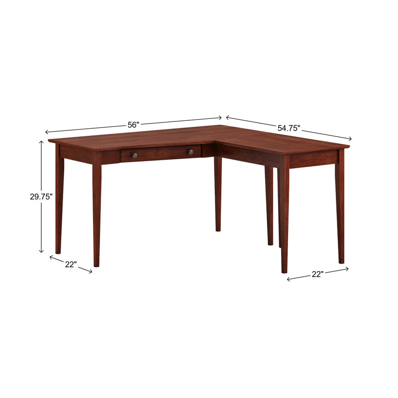 Malani American Built Solid Wood L-Shape Writing Desk, Washington Cherry