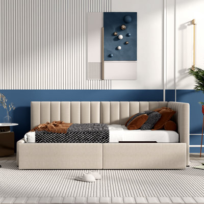 Gerniya Modern Linen Fabric Upholstered Daybed with Two Storage Drawers, Twin Size