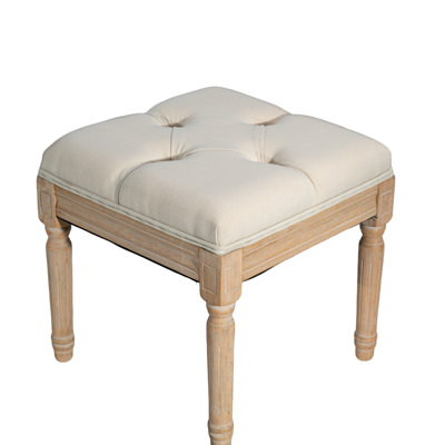 Square Beige Bench, 15.93" X 15.93", Ideal For Hallway, Soft Fabric And Foam Upholstered Comfortable Dining High - Quality Cotton Linen, Rubberwood Structure