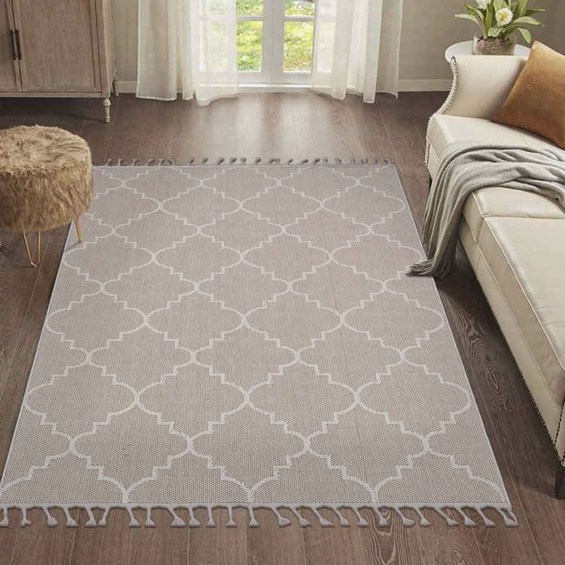 Area Rug Synthetic Fiber Stain Resistant Non-Shedding Trellis Ivory Large 8' x 10', Ivory, Rectangle 7'9" x 10'