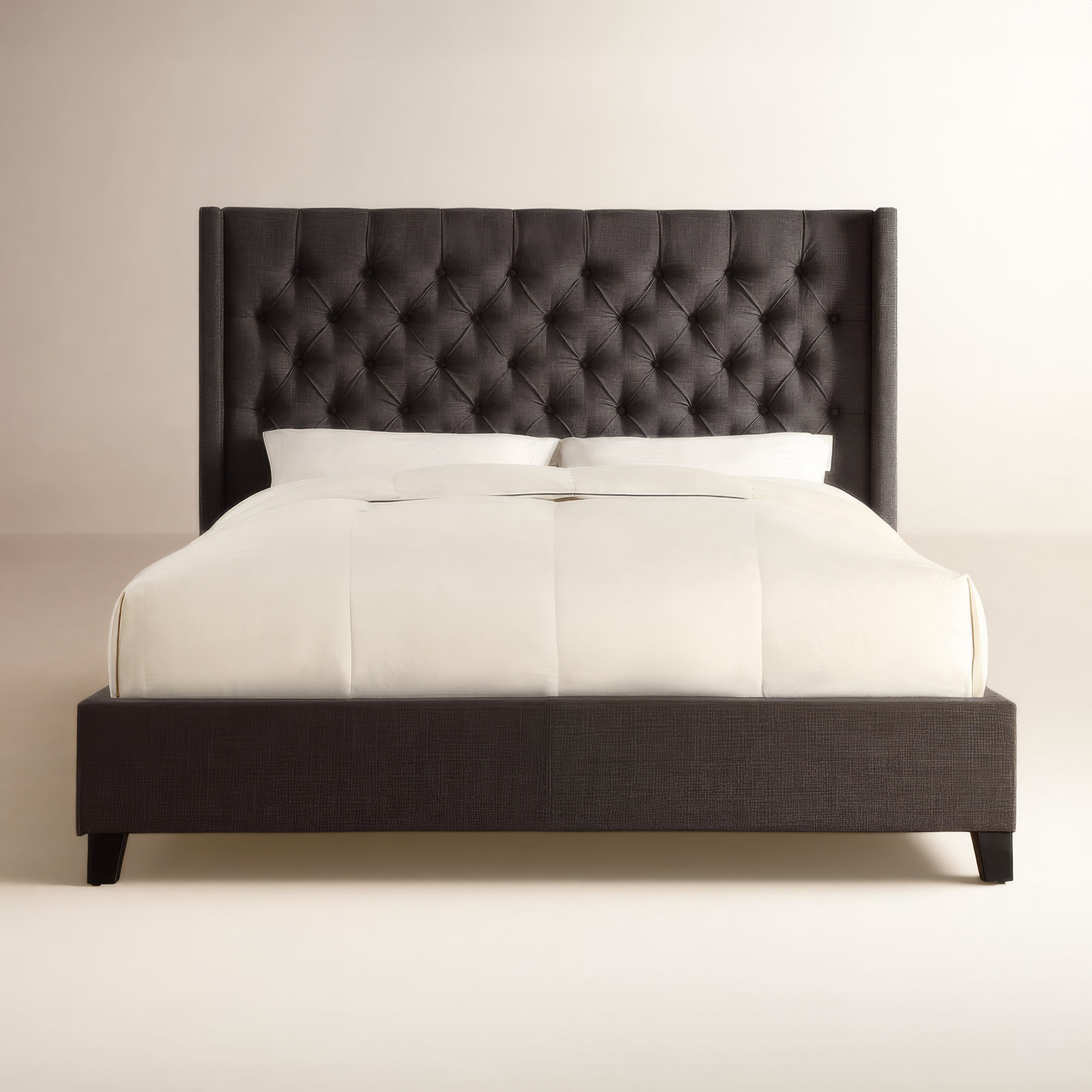 Kaster Linen Upholstered Wingback Bed, King, Heathered Dark Grey Linen