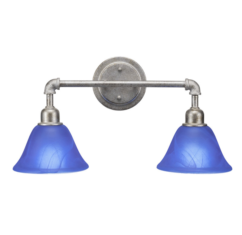 Éclairage pour meuble-lavabo 2 lumières rétro Rutha, Bleu italien, Argent