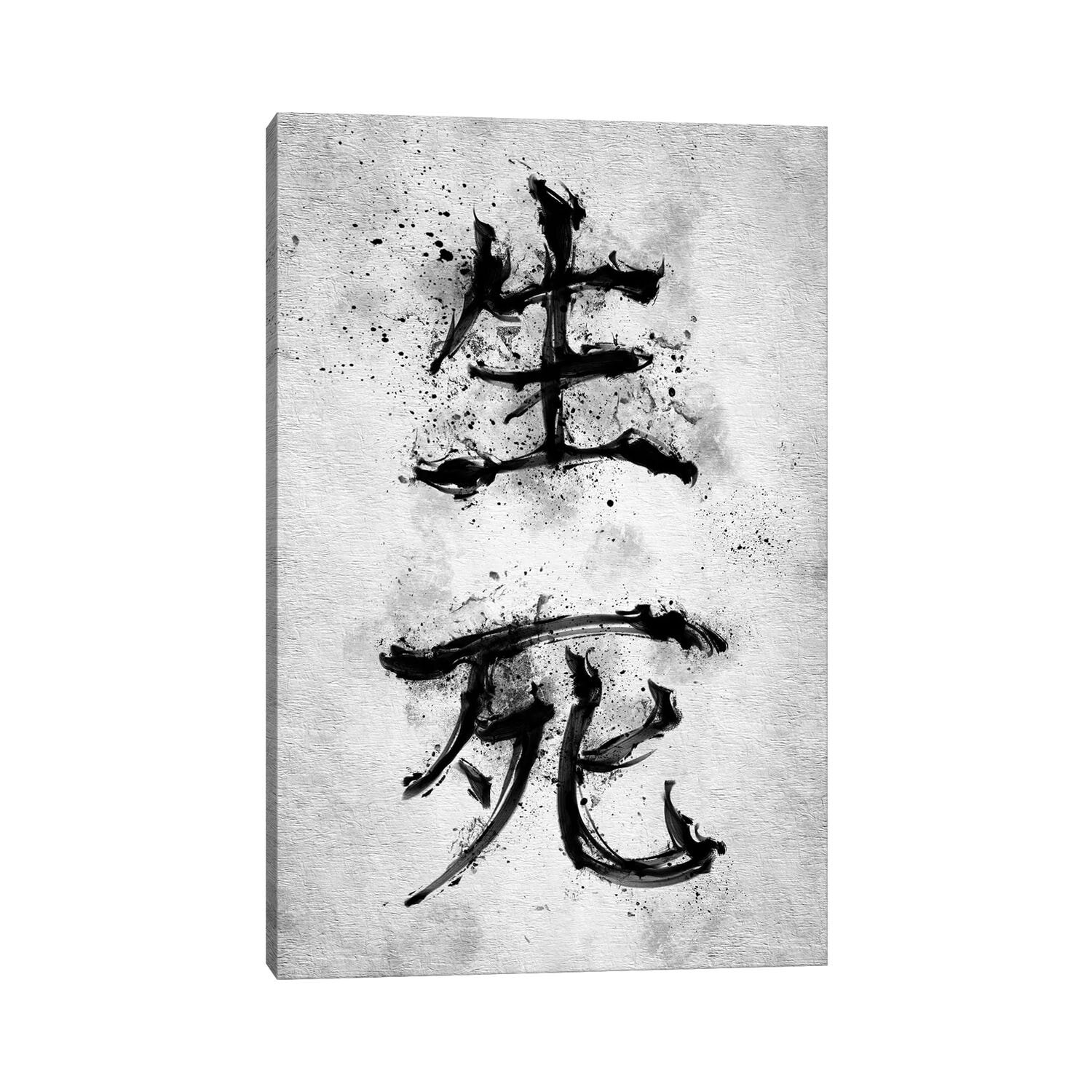Life and Death Kanji by Nikita Abakumov - Wrapped Canvas Textual Art Print East Urban Home Size: 18 H x 12 W x 1.5 D