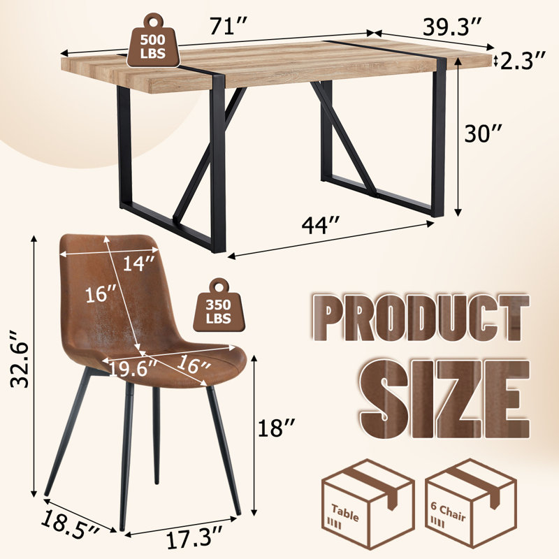 71" Modern Rectangular Dining Table Set, 7, Black/Brown