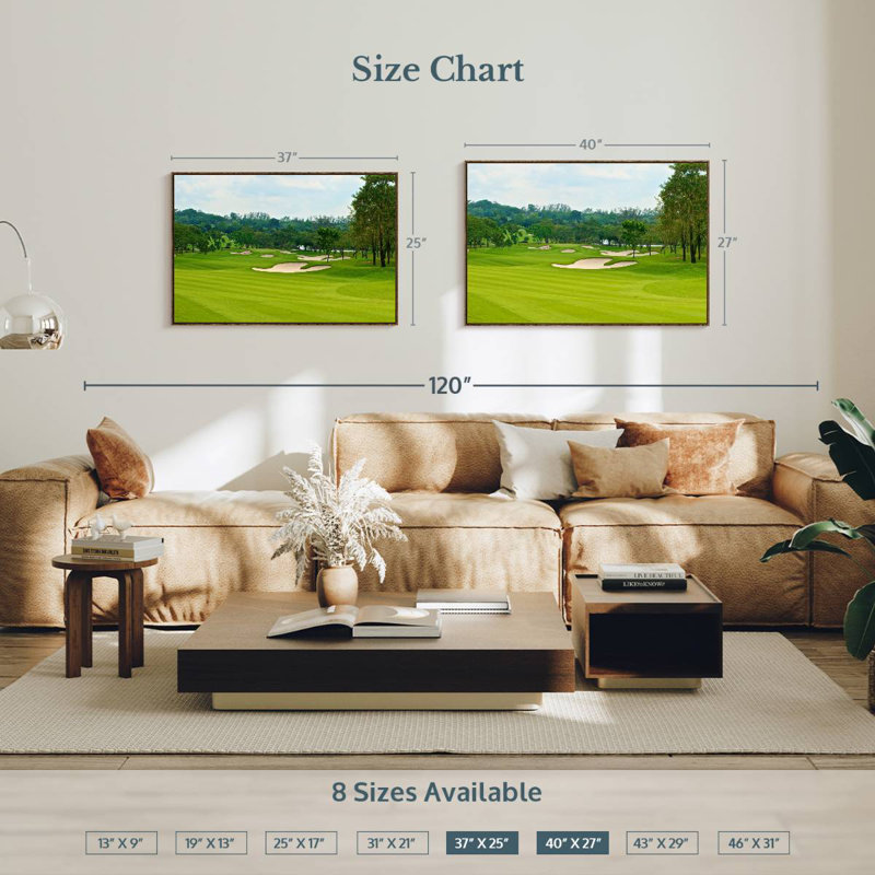 Magnifique terrain de golf, Cadre flottant en noyer, 40 po x 27 po