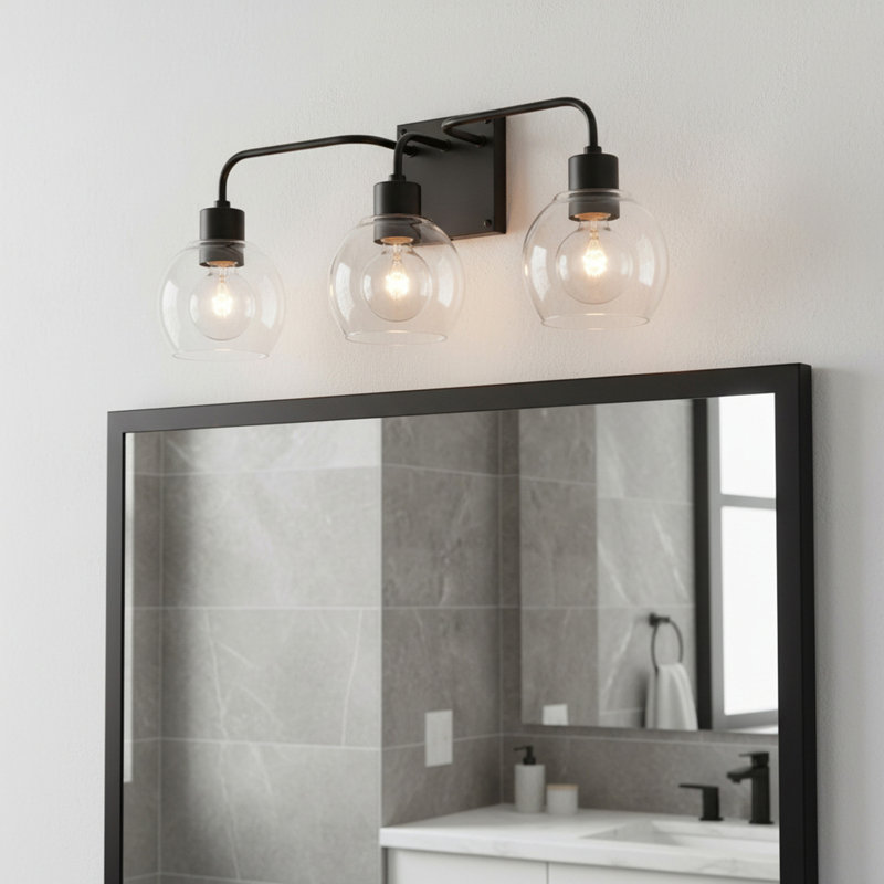 Éclairage pour meuble-lavabo à intensité variable Bailey, Noir mat, Transparent, 3 lumières