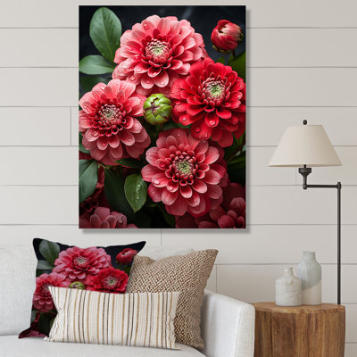 Rouge magnifique Zinnias Blooms II - fleur, art mural