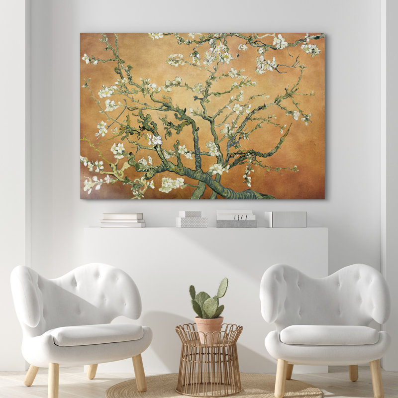 «Amandier en fleurs» par Vincent van Gogh, H 32 po x l 48 po x P 1,5 po, Terre cuite douce, Toile tendue