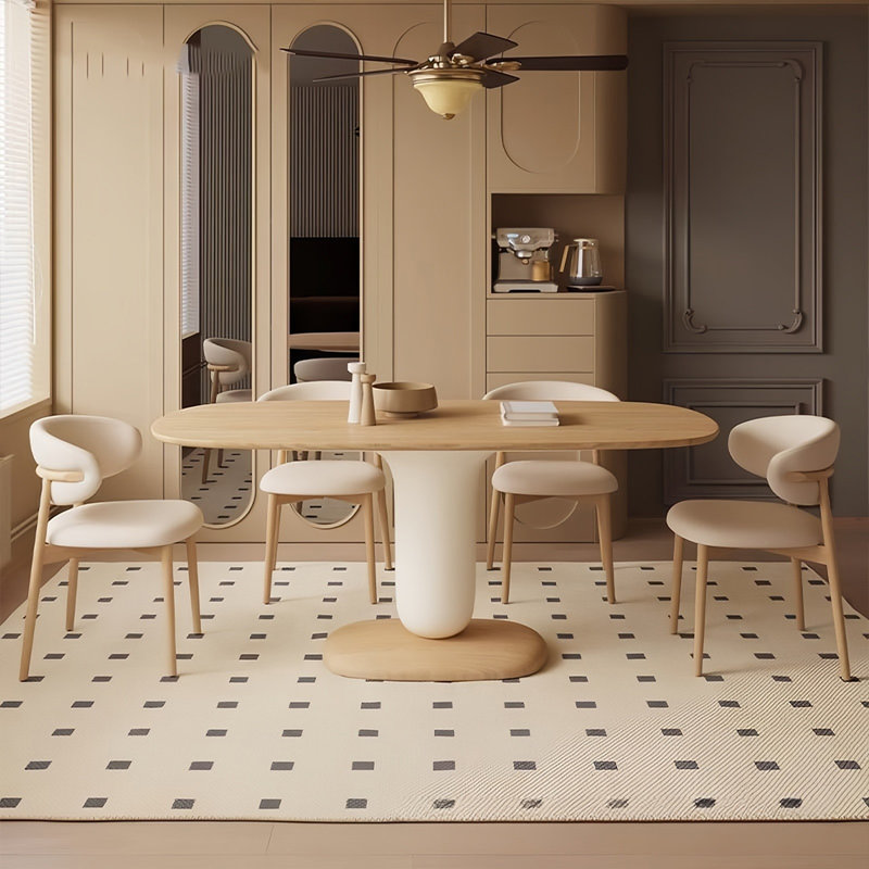 Modern Simple Oval Solid Wood Dining Table Sets, 29.5"H x 55.1"L x 31.5"W
