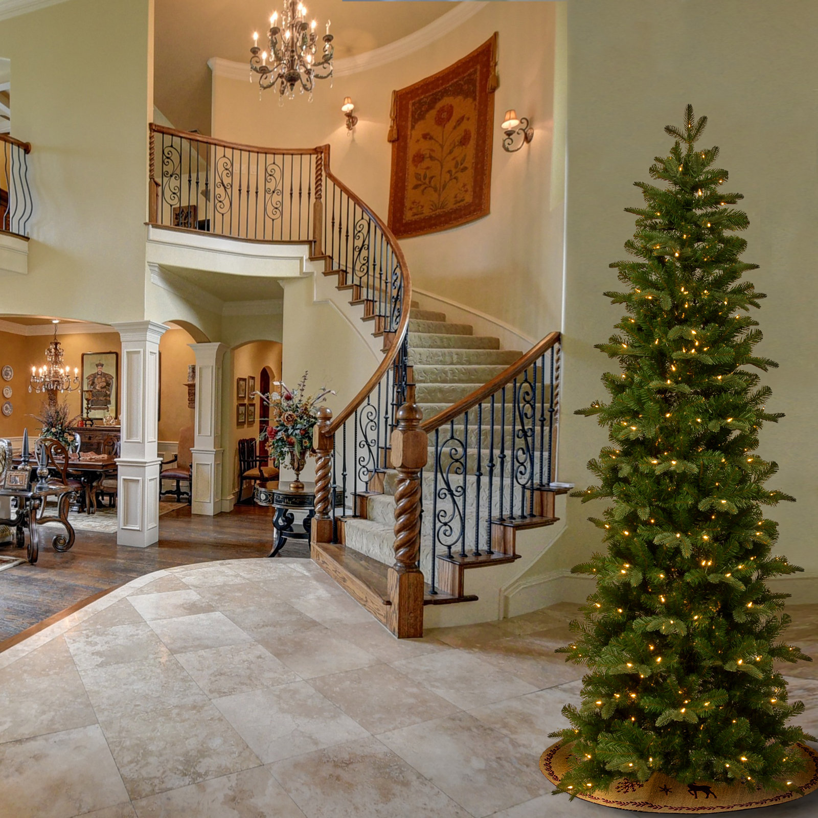  North Valley Spruce Pencil Slim Tree with Clear Lights, 6.5' H