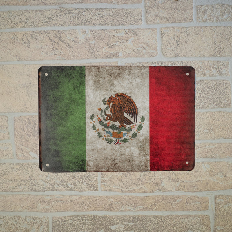 Rustique étain drapeau du Mexique 8 x 12 signe mexicain homme caverne plaque murale décoration murale