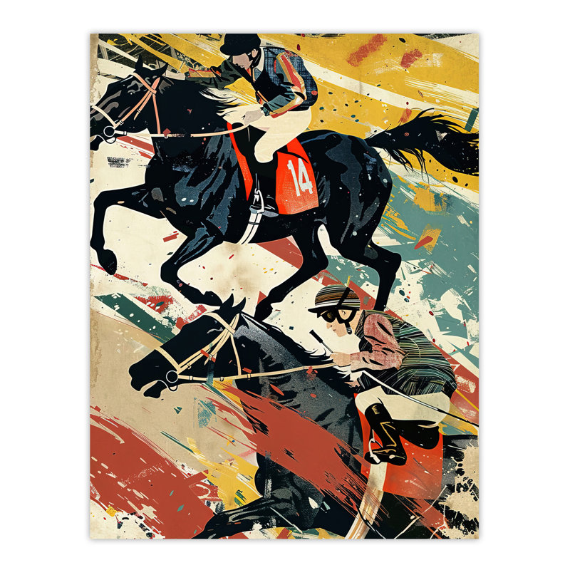 Jockeys Horses Racing Artwork Artistic Wall Art Print