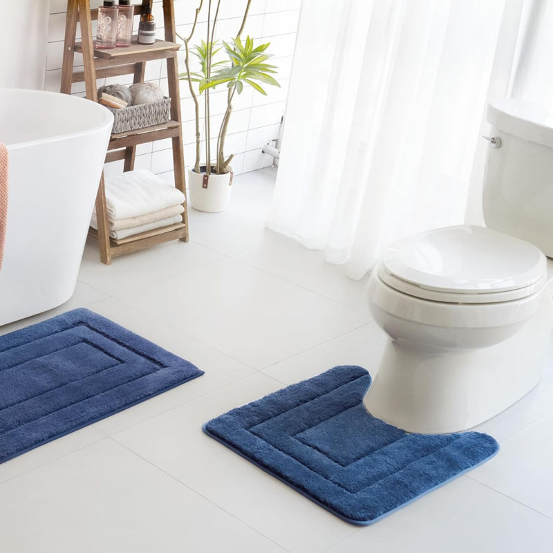 U-Shaped Non-Slip Bathroom Contour Mat, Blue