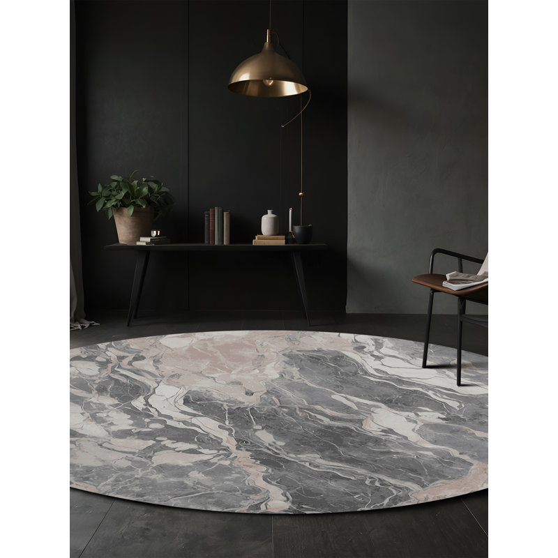 Machine Washable Gray Area Rug, Round 5'