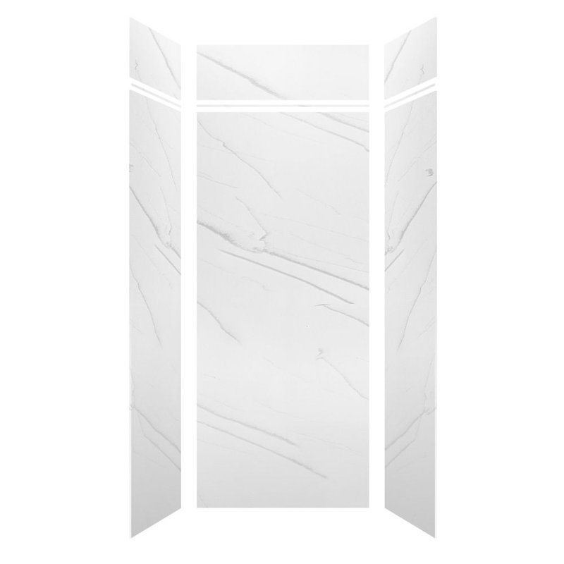 Ensemble de mur de douche 6 pièces Transition Lusso 36 po x 36 po x 84/12 po, blanc Palladio, Palladio blanc