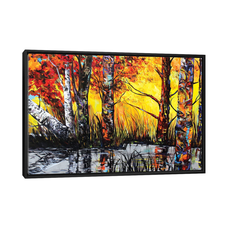 « river reflection », impression sur toile, H 18 po x l 26 po x P 1,5 po, Toile avec cadre noir, Pas de tapis