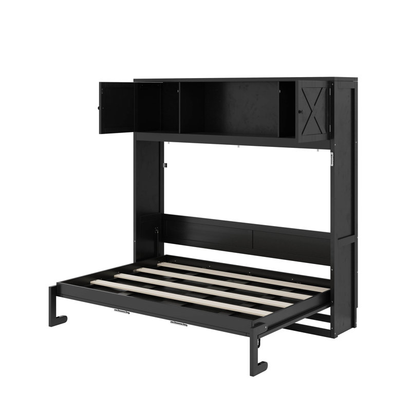 Grand lit escamotable avec armoires de rangement, Noir, noir, noir, noir