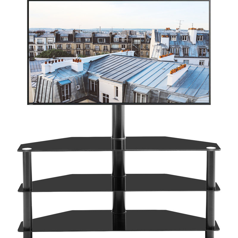 35.4 Inch Black Tv Stand, Height Adjustable Bracket, Swivel 3, Fits 32-65 Tvs, 1.96"/3" Aluminium Tube Stand With 3 Shelves And Function, Construction