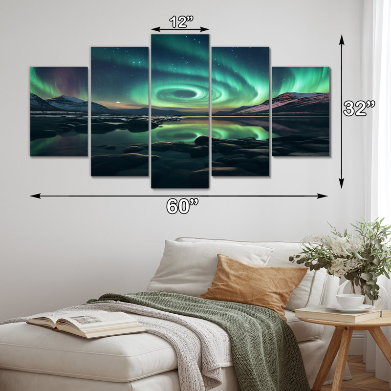 Cannella - reproduction d'art mural Northern Lights - 5 panneaux