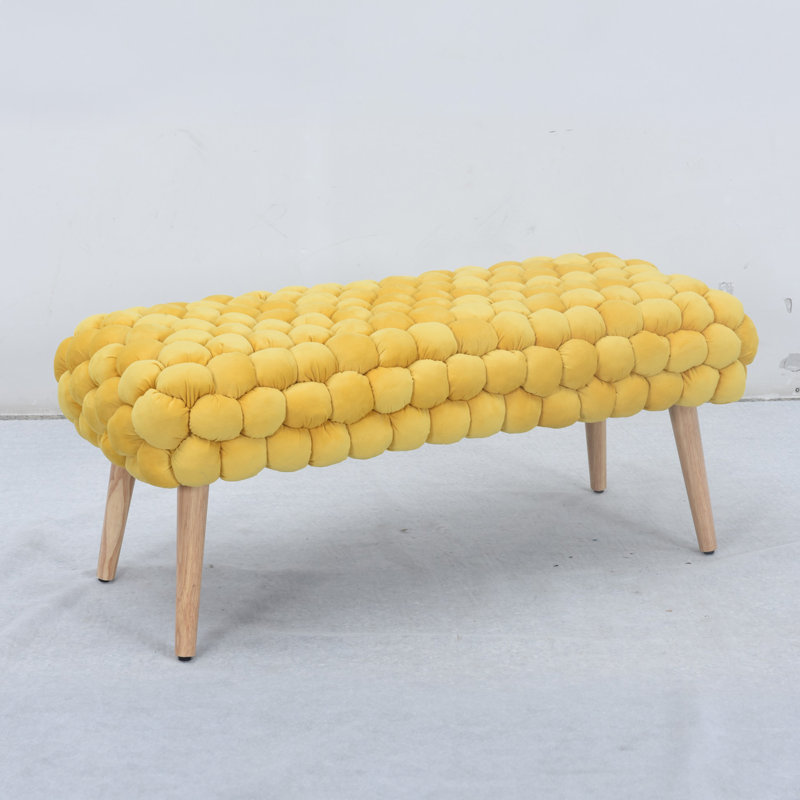 Aciel 97cm Wide Velvet Tufted Rectangle Geometric Shapes Footstool Ottoman, Yellow