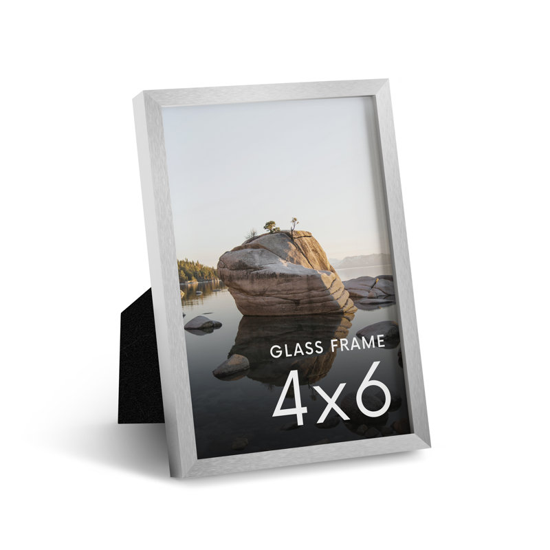 Cadre photo en métal avec verre, Argent, L 4 po x H 6 po