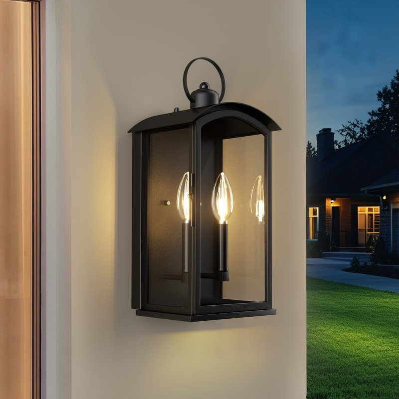 Alletta 2 - Light 19.69'' H Iron Black Tempered Glass Etl Outdoor Wall Lantern With Dusk To Dawn, Black