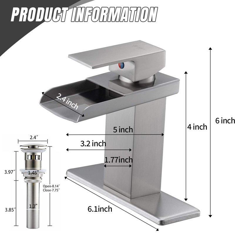 Single-handle Bathroom Faucet with Drain Assembly, Brushed Nickel