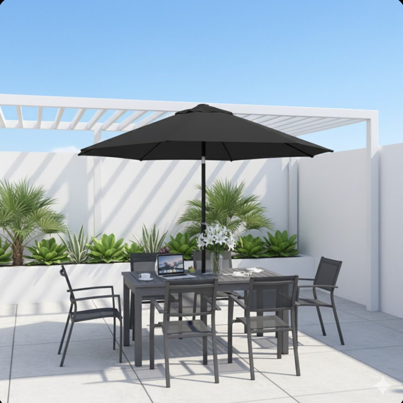 Parasol avec manivelle et inclinaison (sans base), Noir