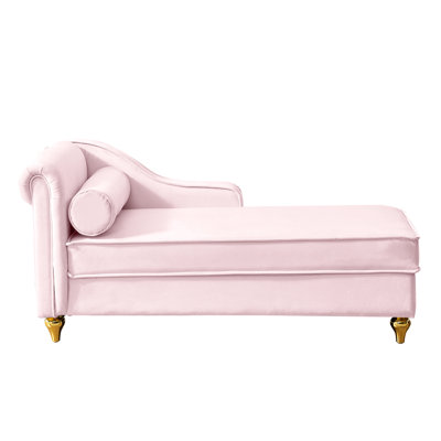 Chaise longue de rangement moderne en velours rose - Design élégant, revêtement confortable, rangement spacieux, supports de pieds en métal doré, installation facile dans un siège en tissu, grand espace, pieds dorés, à assembler
