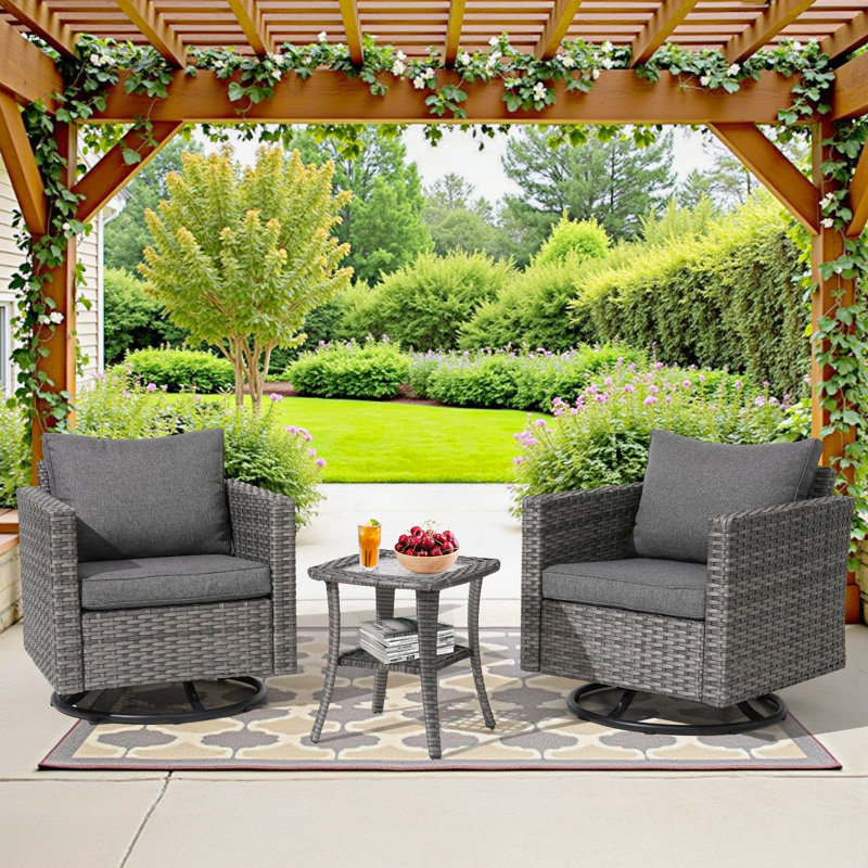 Aldos All Weather Outdoor Patio Swivel Rocker Conversation Set With Thick Cushions and Table